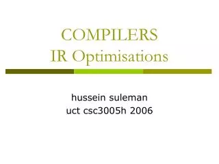 COMPILERS IR Optimisations