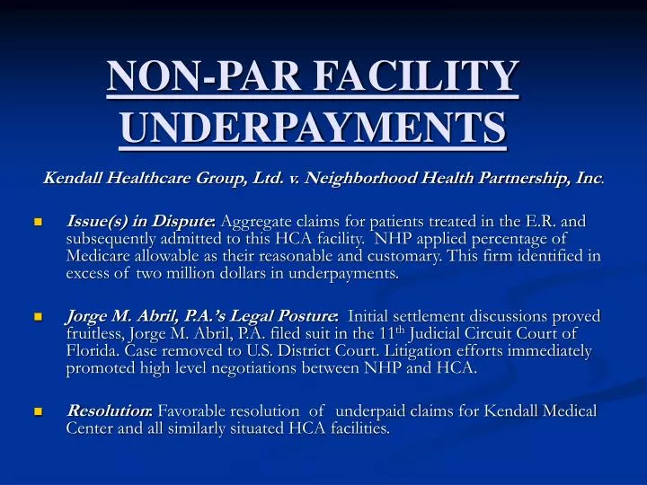 non par facility underpayments