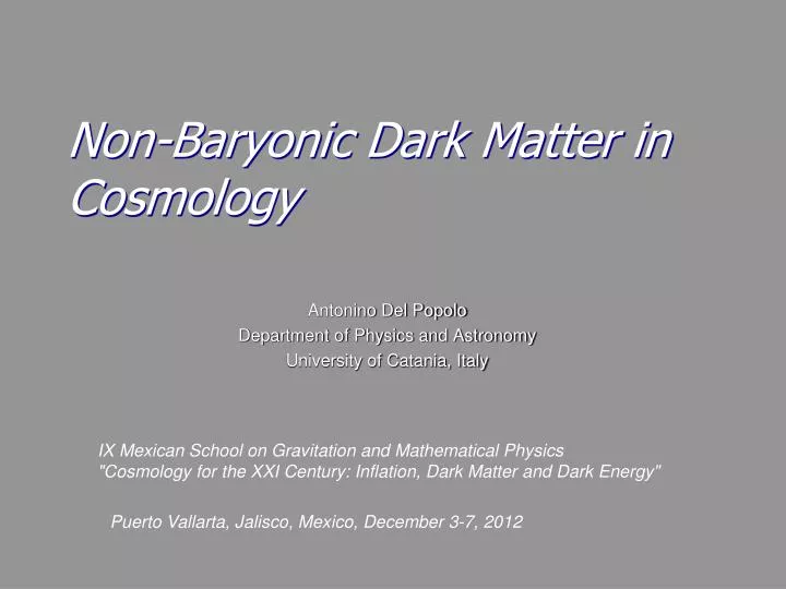 non baryonic dark matter in cosmology