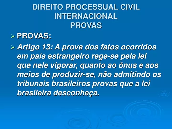 direito processual civil internacional provas