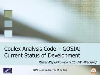 coulex analysis code gosia current s tatus of d evelopment