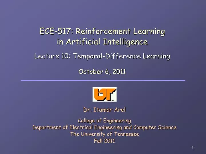 ece 517 reinforcement learning in artificial intelligence lecture 10 temporal difference learning