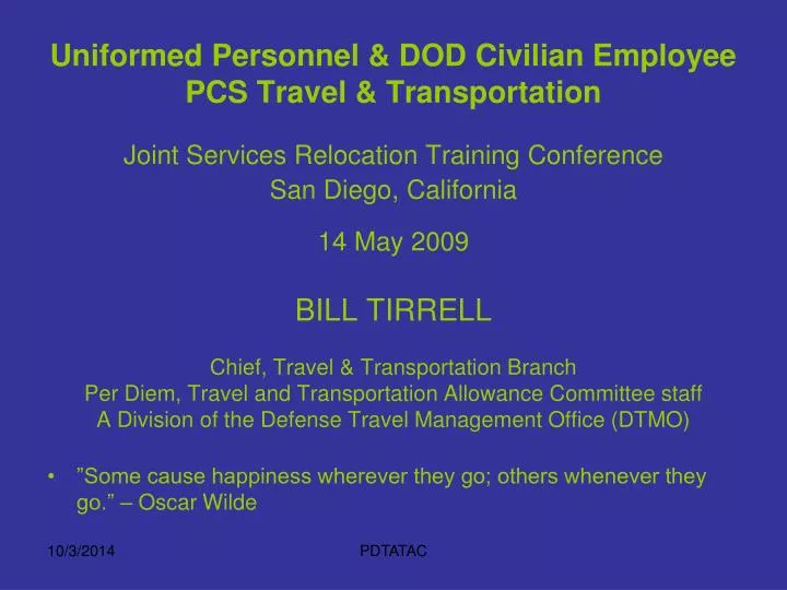 uniformed personnel dod civilian employee pcs travel transportation