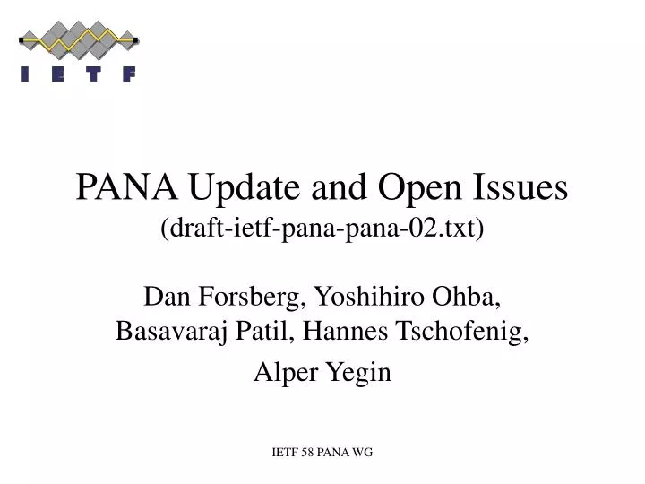 pana update and open issues draft ietf pana pana 02 txt