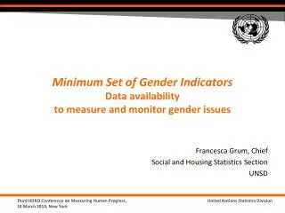 Minimum Set of Gender Indicators Data availability to measure and monitor gender issues