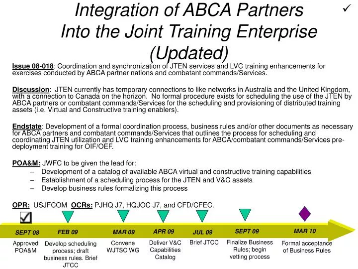 integration of abca partners into the joint training enterprise updated