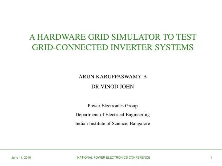 a hardware grid simulator to test grid connected inverter systems