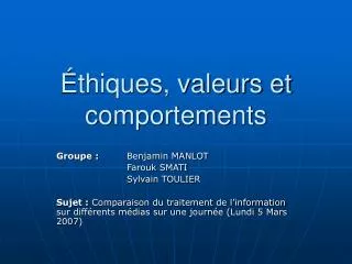 thiques valeurs et comportements