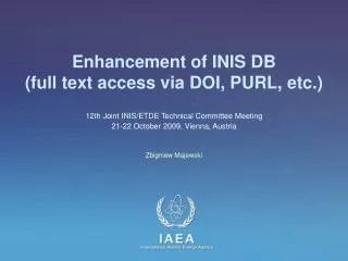 Enhancement of INIS DB (full text access via DOI, PURL, etc.)