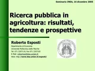 ricerca pubblica in agricoltura risultati tendenze e prospettive