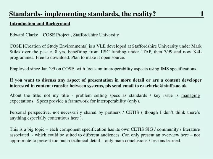 standards implementing standards the reality 1