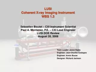 LUSI Coherent X-ray Imaging Instrument WBS 1.3