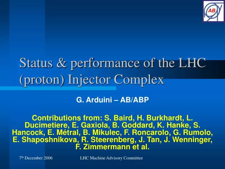 status performance of the lhc proton injector complex
