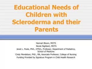 Educational Needs of Children with Scleroderma and their Parents