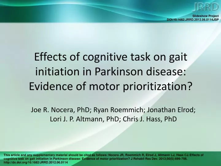 effects of cognitive task on gait initiation in parkinson disease evidence of motor prioritization