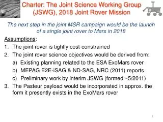 Charter: The Joint Science Working Group (JSWG), 2018 Joint Rover Mission