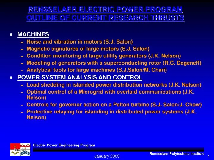 rensselaer electric power program outline of current research thrusts