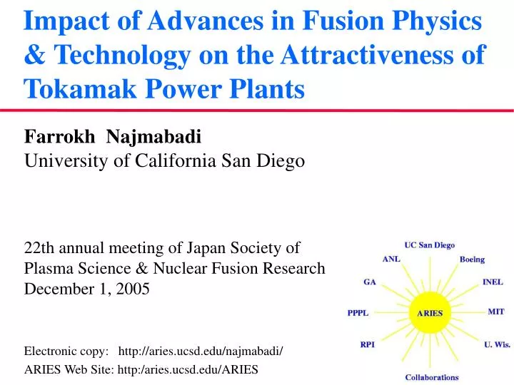 impact of advances in fusion physics technology on the attractiveness of tokamak power plants