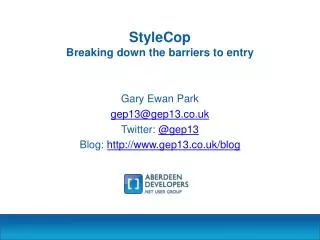 gary ewan park gep13@gep13 co uk twitter @gep13 blog http www gep13 co uk blog
