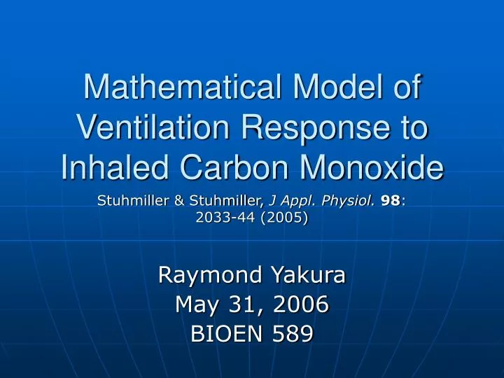 mathematical model of ventilation response to inhaled carbon monoxide