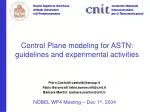 Control Plane modeling for ASTN: guidelines and experimental activities - slide 1
