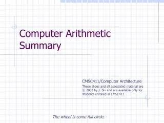 Computer Arithmetic Summary