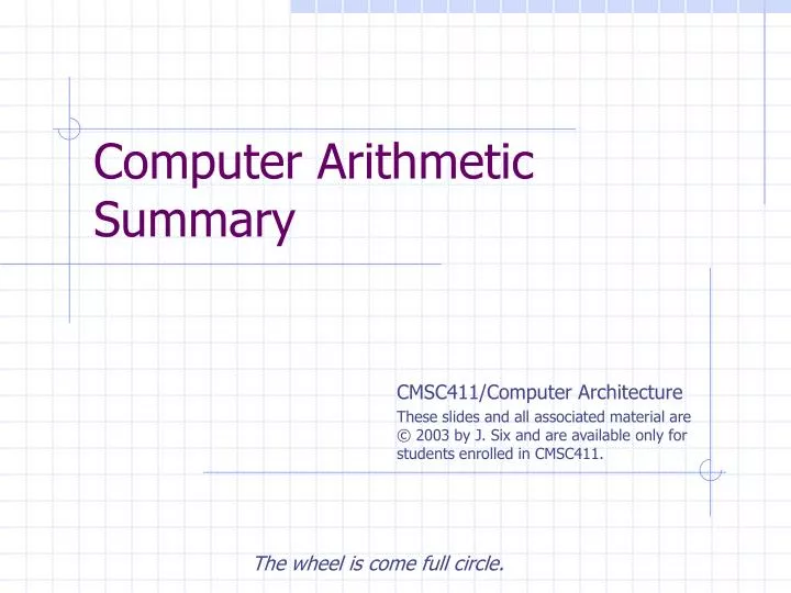 computer arithmetic summary