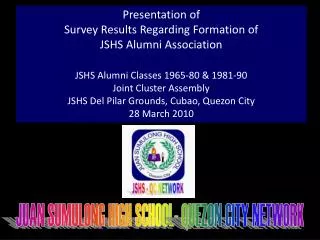 Presentation of Survey Results Regarding Formation of JSHS Alumni Association