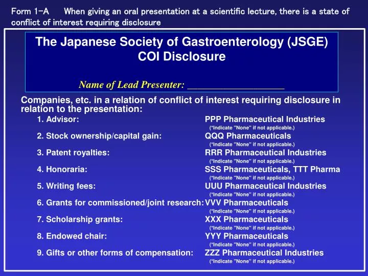 the japanese society of gastroenterology jsge coi disclosure name of lead presenter