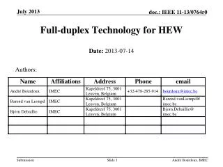 Full-duplex Technology for HEW