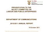Presentation on DoC 2010/2011 Annual Report to the Select Committee on Labour and Public Enterprises - slide 1