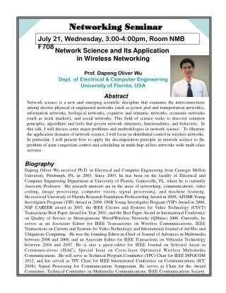 Network Science and Its Application in Wireless Networking Prof. Dapeng Oliver Wu