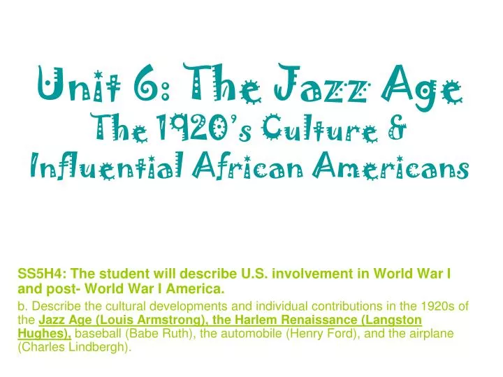 unit 6 the jazz age the 1920 s culture influential african americans