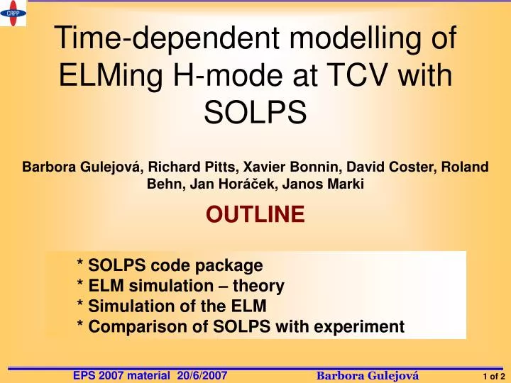 time dependent modelling of elming h mode at tcv with solps