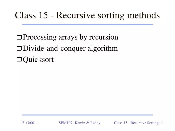class 15 recursive sorting methods