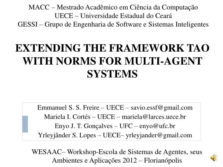 extending the framework tao with norms for multi agent systems