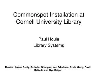 Commonspot Installation at Cornell University Library