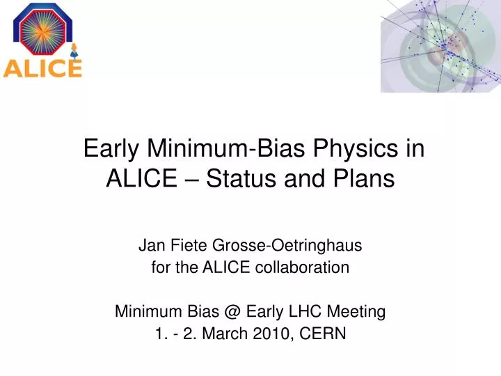 early minimum bias physics in alice status and plans