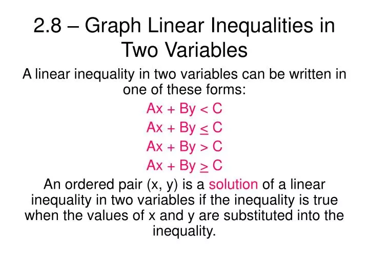 2 8 graph linear inequalities in two variables