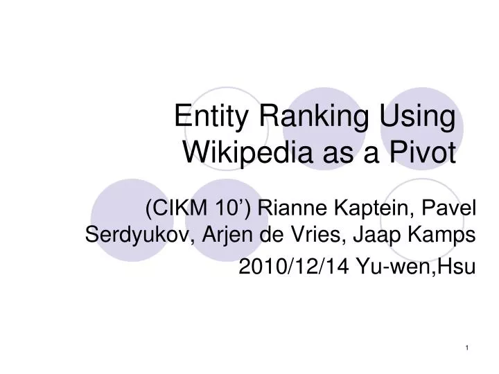 entity ranking using wikipedia as a pivot