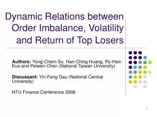 Dynamic Relations between Order Imbalance, Volatility and Return of Top Losers
