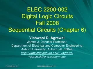 ELEC 2200-002 Digital Logic Circuits Fall 2008 Sequential Circuits (Chapter 6)