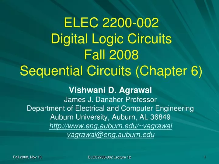 elec 2200 002 digital logic circuits fall 2008 sequential circuits chapter 6