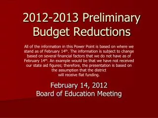 2012-2013 Preliminary Budget Reductions
