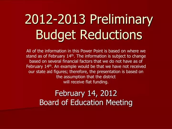 2012 2013 preliminary budget reductions