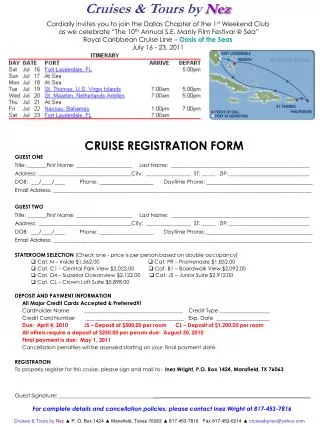 CRUISE REGISTRATION FORM GUEST ONE