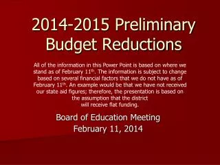 2014-2015 Preliminary Budget Reductions