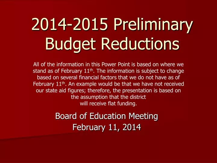 2014 2015 preliminary budget reductions