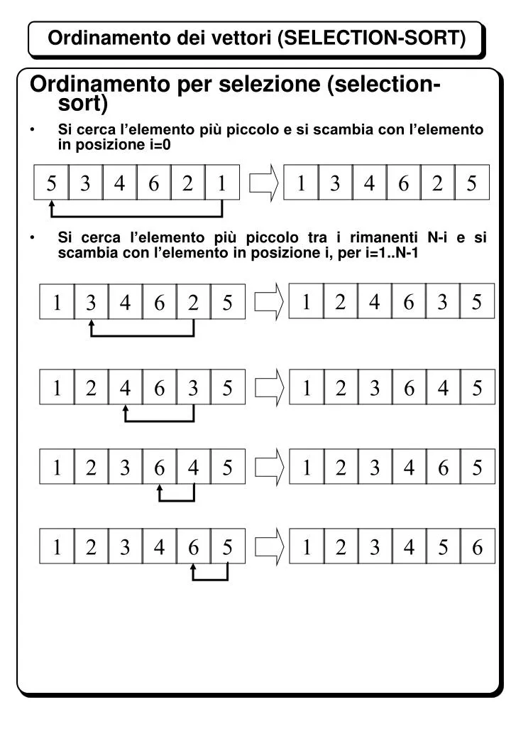 ordinamento dei vettori selection sort