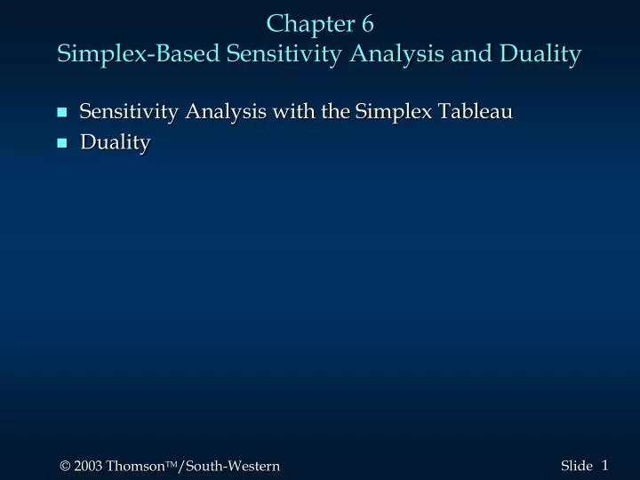 chapter 6 simplex based sensitivity analysis and duality
